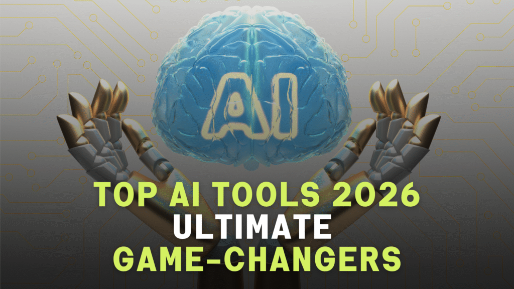 Top AI Tools 2026 for creators and marketers in a futuristic workspace